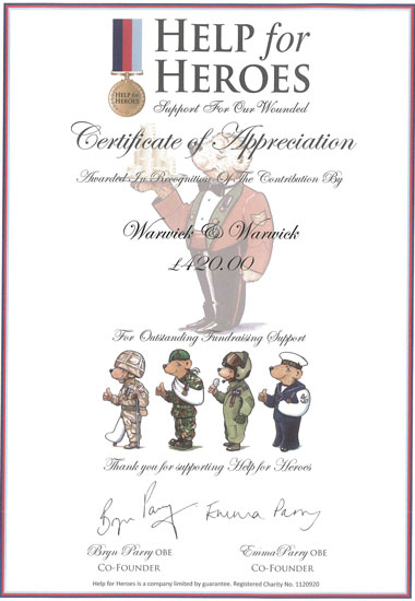 Charity donation to Help for Heroes