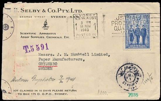 Australia 1940 Censor cover