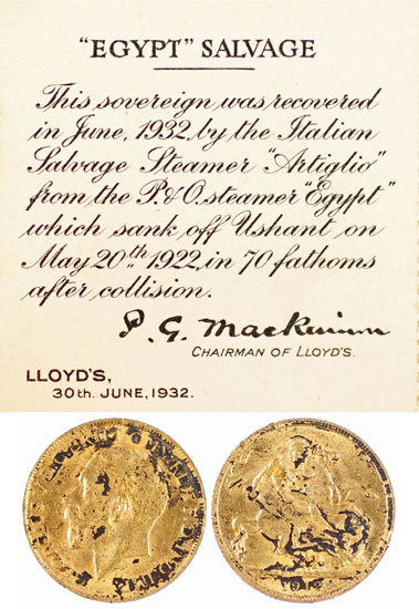 20th Century salvage sovereign in 18th April Coin Auction