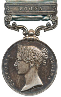 The Army of India Medal with Poona clasp to Brigadier C.J. Milnes 65th Foot